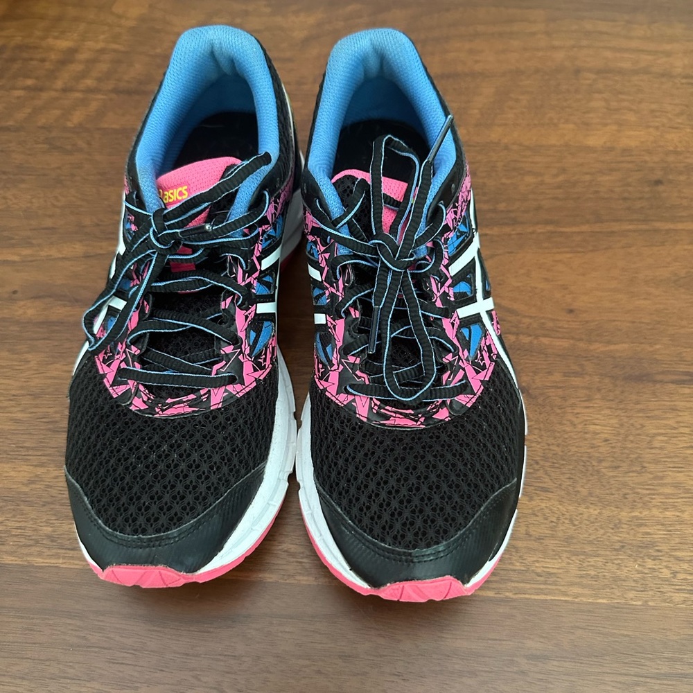 Asics Black and Pink Athletic Shoes with Breathable Mesh